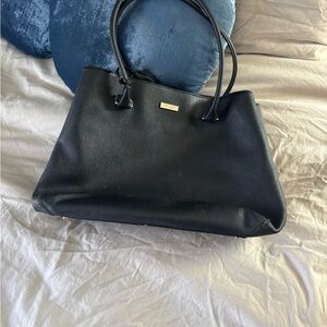 kate spade Black Leather Tote with Gold Plaque